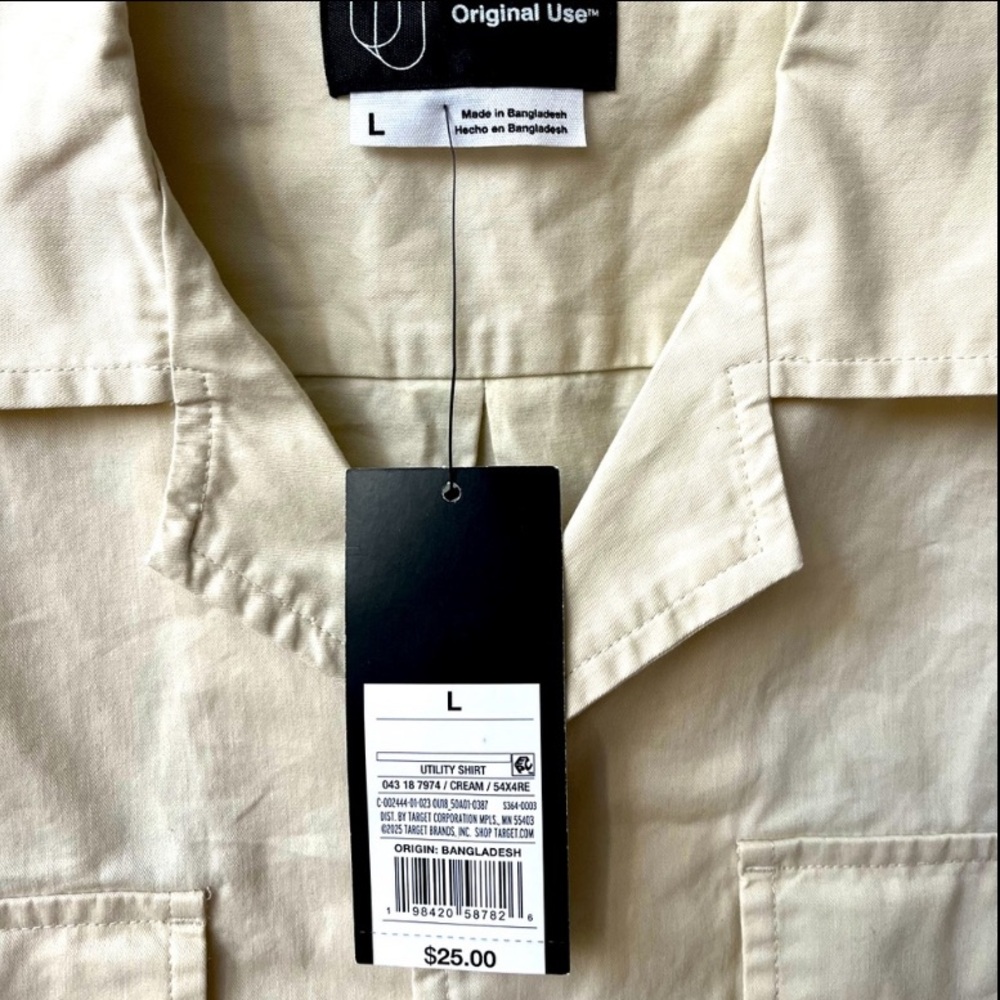 Original Use Short Sleeve Button Down Utility Shirt Mens Large Cream NWT - Picture 8 of 8